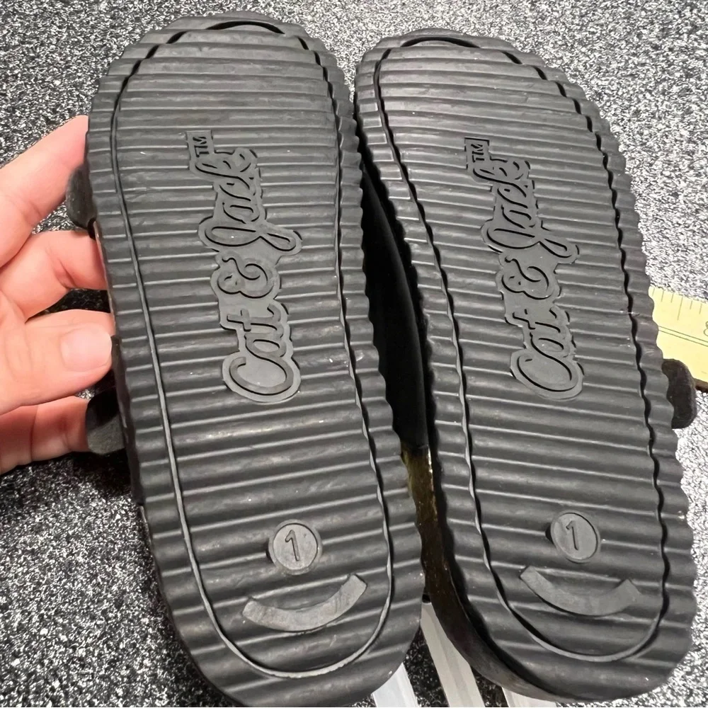 NWT Cat & Jack Kids Drew Footbed Sandals- Black Double-Strap Size 1